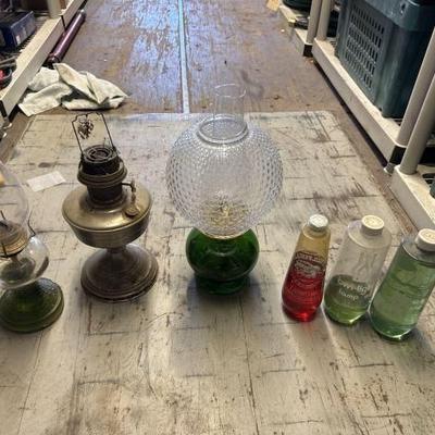 #8214 • (3) Oil Lamps and (3) Bottles of Lamp Oil
