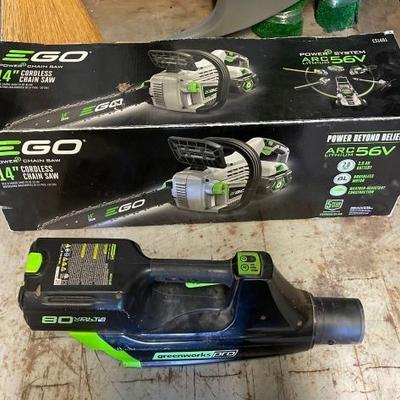 #8150 • EGO Cordless Chain Saw & Greenworks Motor Blower
