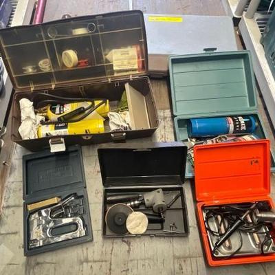 #8244 • Tool Boxes, Staple Gun, Soldering Kit and Propane Bottles
