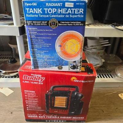 #8074 • Mr Heater Portable Buddy Indoor Heater and Dyna-Glo Radiant Tank Top Heater
