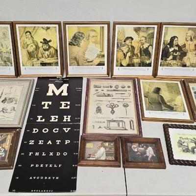 #2522 • (13) Framed Wall Art of Opthomology & Snellen's Test Type Board
