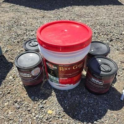 #80236 • (4) Cans Behr Ultra Srain-Blocking Paint & Primer and (1) 5Gal Black Jack Roof-Gard 700
