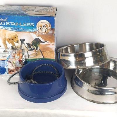 Doggy Bowls W Steel, One Fountain With Filters And Heated Water Bowl