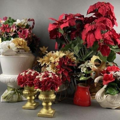 Lot 219 | Vtg Artificial Christmas Floral Arrangements
