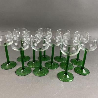 Lot 110 | Vtg French Green Stemmed Glasses
