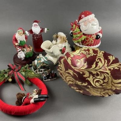 Lot 28 | Vtg Santa Cookie Jar & Holiday Decor

