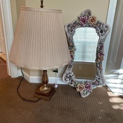 Lot 142 | Decorative Floral Mirror & Lamp
