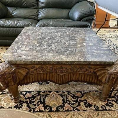 Lot 36 | Wood Carved Elephant Marble Top Table
