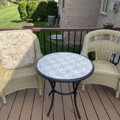 Lot 185 | Wicker Patio Chairs and Metal Table
