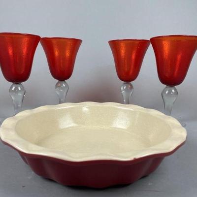 Lot 90 | Wine Goblets and Stoneware Dish
