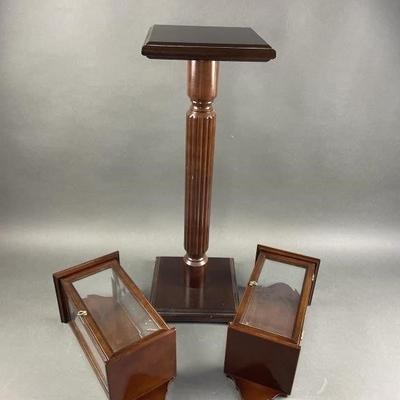 Lot 133 | Vtg Wood Pedestal & Wall Display Boxes
