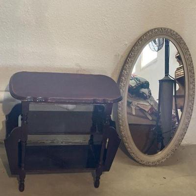 Lot 228 | Vintage Magazine Rack Table & Mirror

