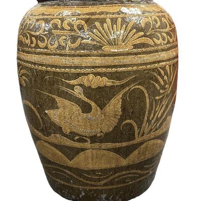 LARGE ANTIQUE CHINESE GLAZED JAR / FLOOR VASE