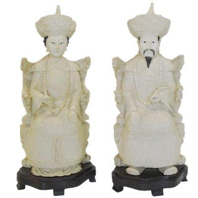 CHINESE CARVED SEATED EMPEROR AND EMPRESS