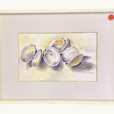 ANNE HAYES SIGNED WATERCOLOR CLAM PAINTING 