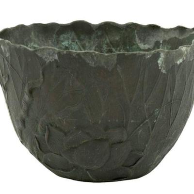 JAPANESE BRONZE BIRD & INSECT & LOTUS BOWL