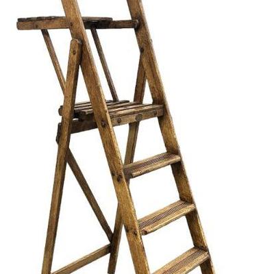 ANTIQUE TALL A -FRAME WOOD LADDER