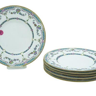 6 MINTON RIPON TURQUOISE & PINK LUNCHEON PLATES