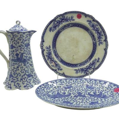 3 PC ANTIQUE / VINTAGE BLUE & WHITE
