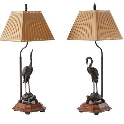 PAIR (2)  THEODORE ALEXANDER MEIJI CRANE LAMPS