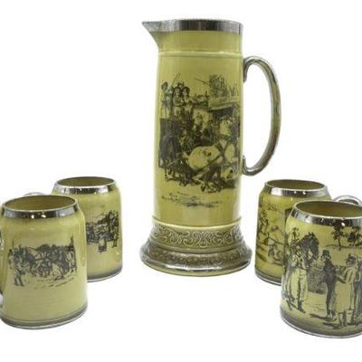 7 pc RIDGWAYS ENGLISH COACHES PITCHER & MUGS