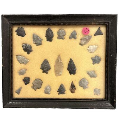 NATIVE AMERICAN STONE ARROWHEADS FRAMED
