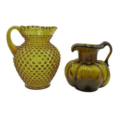 2 PC VINTAGE AMBER GLASS PITCHERS