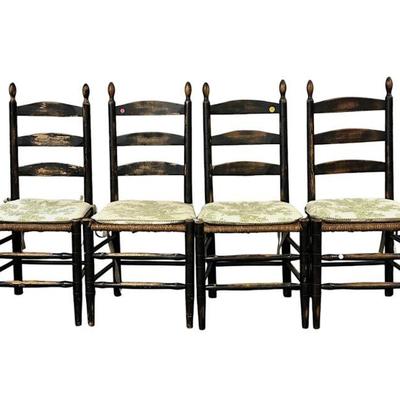 SET OF 4 LADDERBACK SHAKER CHAIRS WITH RUSH  SEATS