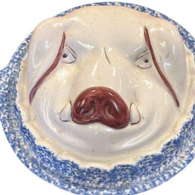 VINTAGE CERAMIC SPONGEWARE COVERED DISH W/ PIG LID