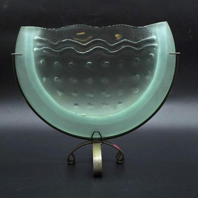 LARGE CONTEMPORARY  ART GLASS CHARGER ON STAND