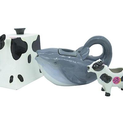 ANIMAL TEAPOTS AND CREAMER - COW AND WHALE