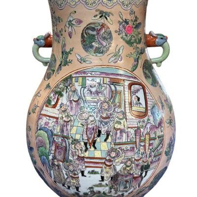LARGE CHINESE FAMILLE ROSE EARED VASE