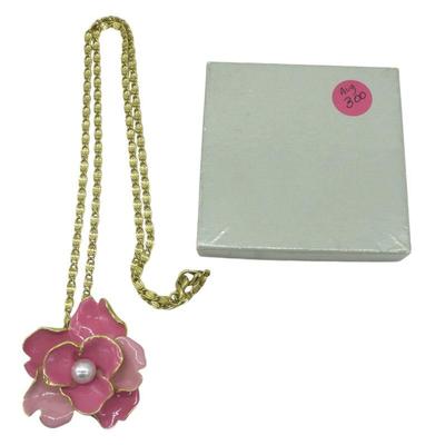 VINTAGE KENNETH JAY LANE ENAMEL PINK FLOWER NECKLACE