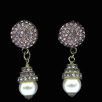 HEIDI DAUS PINK CRYSTAL & PEARL EARRINGS