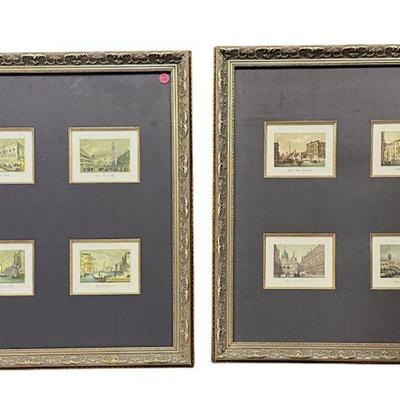 2 FRAMED SETS OF 4 ANTIQUE  VENICE ENGRAVINGS