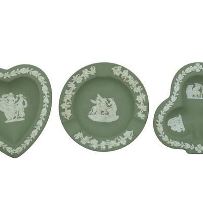 LOT OF 3 WEDGWOOD JASPERWARE SAGE GREEN TRINKET DISHES