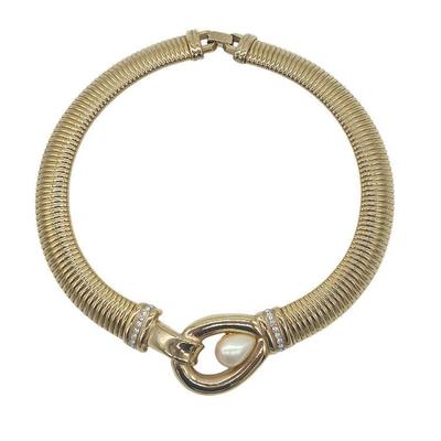 VINTAGE RICHELIEU DESIGNER GOLD TONE PEARL NECKLACE