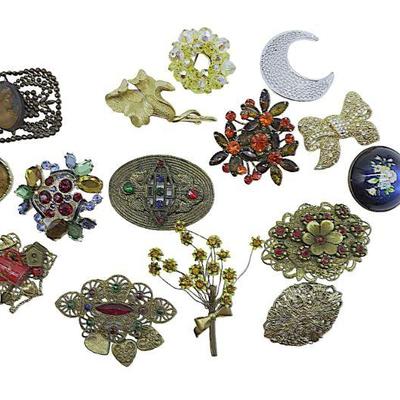 15 EDWARDIAN THRU 1950s BROOCHES