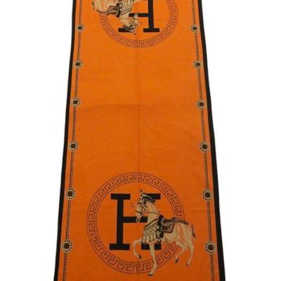 LONG EQUESTRIAN ORANGE CASHMERE & SILK PASHMINA SCARF / WRAP