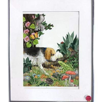WHIMSICAL BEAGLE WATERCOLOR PAINTING 