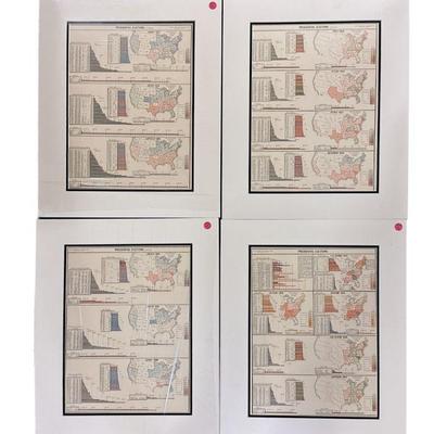 4 ANTIQUE PRESIDENTIAL ELECTION CHARTS - C. SCRIBNER