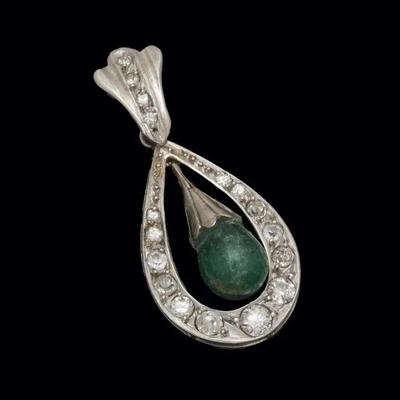 18k TEARDROP EMERALD AND DIAMOND PENDANT