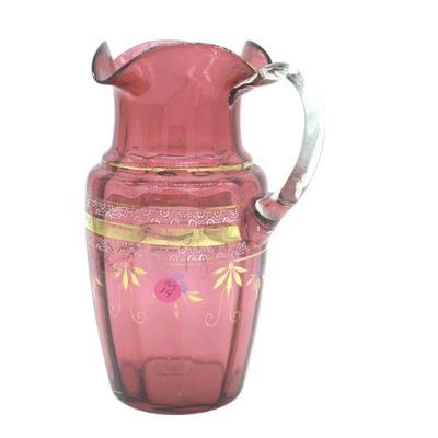 VICTORIAN RUBY GILT GLASS PITCHER