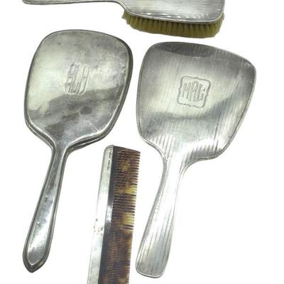 4 PC STERLING VANITY MIRRORS BRUSH COMB