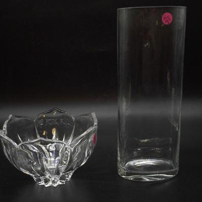 2 PC TALL GLASS VASE AND GORHAM LOTUS BOWL