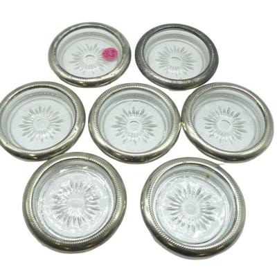 7 STERLING SILVER RIMMED COASTERS