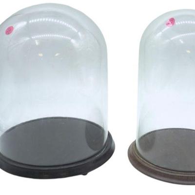 2 ANTIQUE HAND BLOWN TALL GLASS CLOCHE DOME