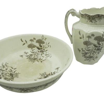 ANTIQUE K AND CO. MEADOW SWEET PITCHER AND WASHING BASIN