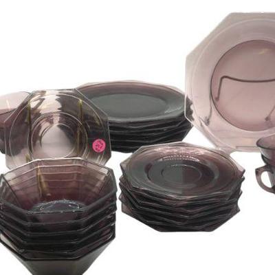 30 PC ART DECO HAZEL ATLAS AMETHYST DISHWARE