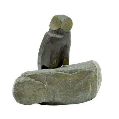 ART DECO CHARLES REUSSNER BRONZE AND STONE OWL SCULPTURE